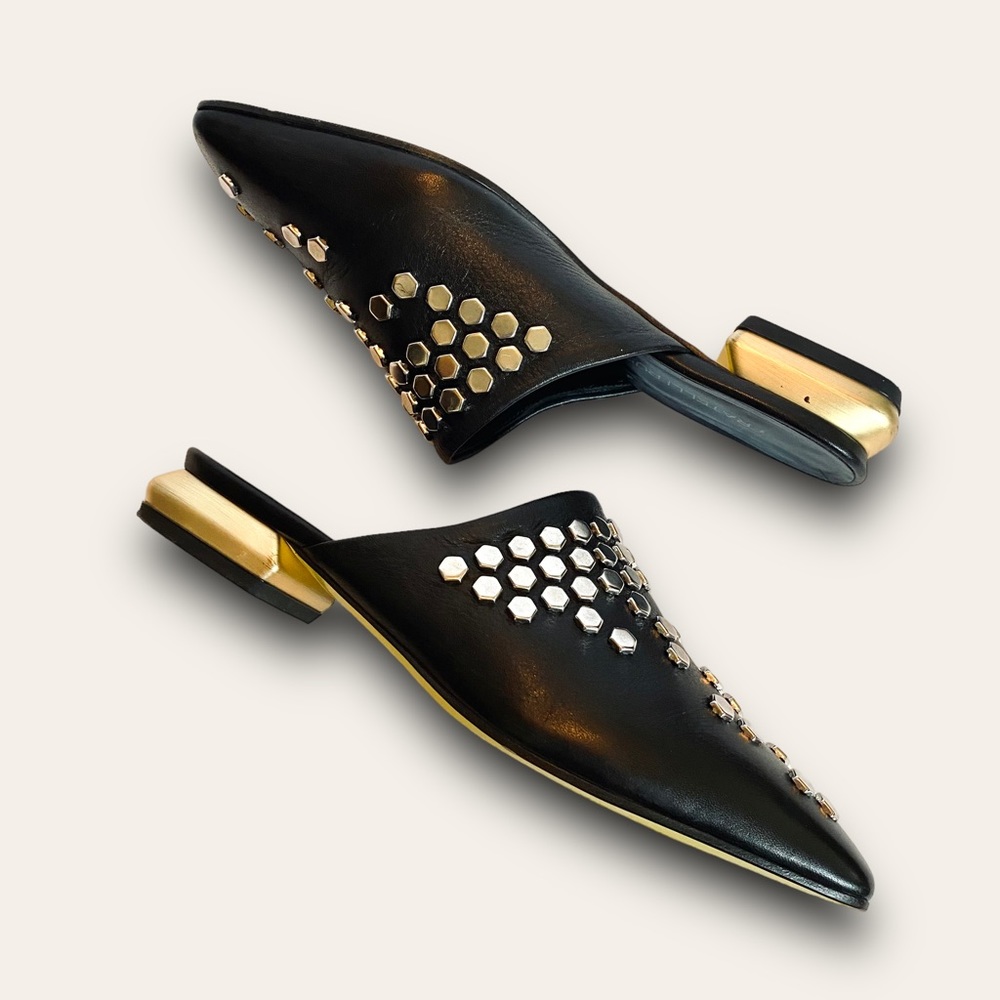 Fratelli Russo Studded Slide Mules w/ Geometric Heel SZ 37 - Picture 2 of 12